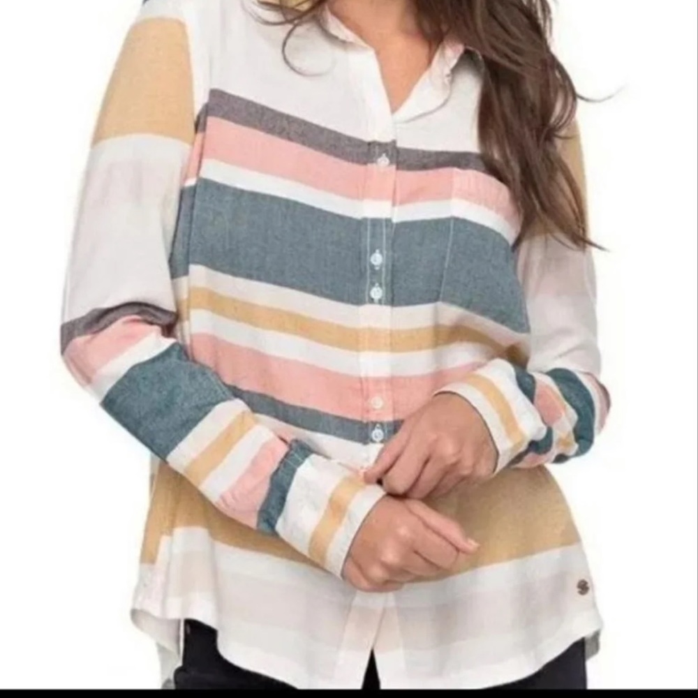 Roxy Soft Striped Button Front Top M NWT